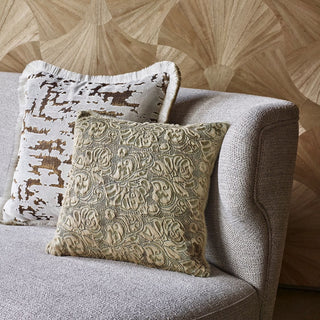 Caribou Snow White Cushion with Ecru Silk Fringe