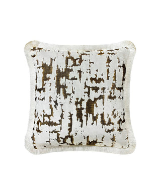 Caribou Snow White Cushion with Ecru Silk Fringe