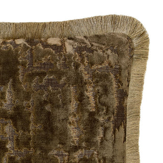 Caribou Mocha Brown Cushion with Moss Silk Fringe