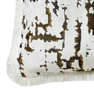 Caribou Snow White Cushion with Ecru Silk Fringe