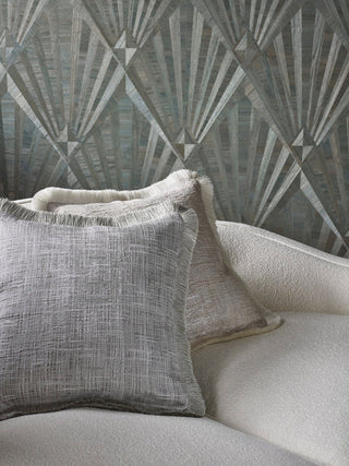 Falaise Silver Cushion with Grey Moss Fringe
