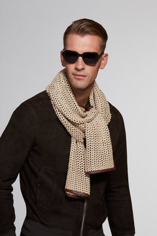 Knitted nappa leather scarf with contrast border