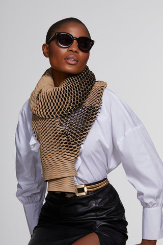 Bonded suede and cashmere mesh scarf