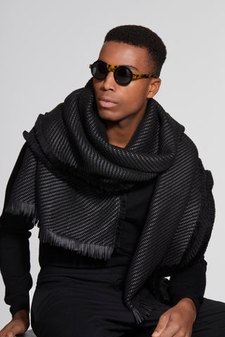 Woven nappa leather and wool scarf