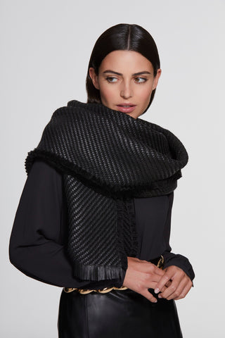 Woven nappa leather and wool scarf