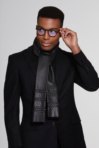 Luxury nappa leather scarf with hemstitch detail