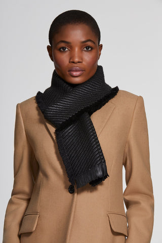 Woven nappa leather and wool scarf