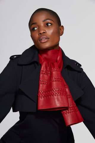 Luxury nappa leather scarf with hemstitch detail